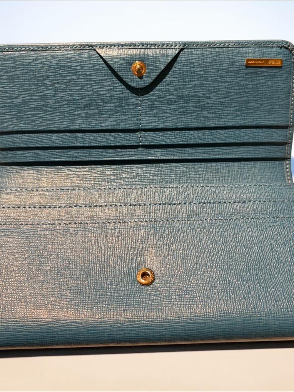 Fendi Blue Leather Continental Wallet with Gold Logo Plaque - Picture 5 of 16